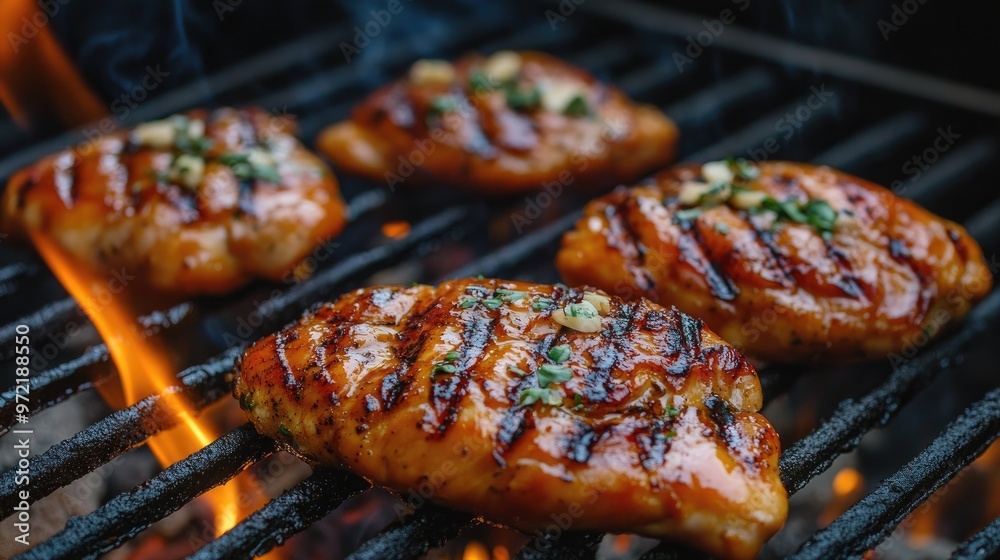 Grilled chicken breast on a grill. Perfect for illustrating a recipe or a blog post about grilling. Grilled chicken breast on a grill. Perfect for illustrating a recipe or a blog post about grilling.