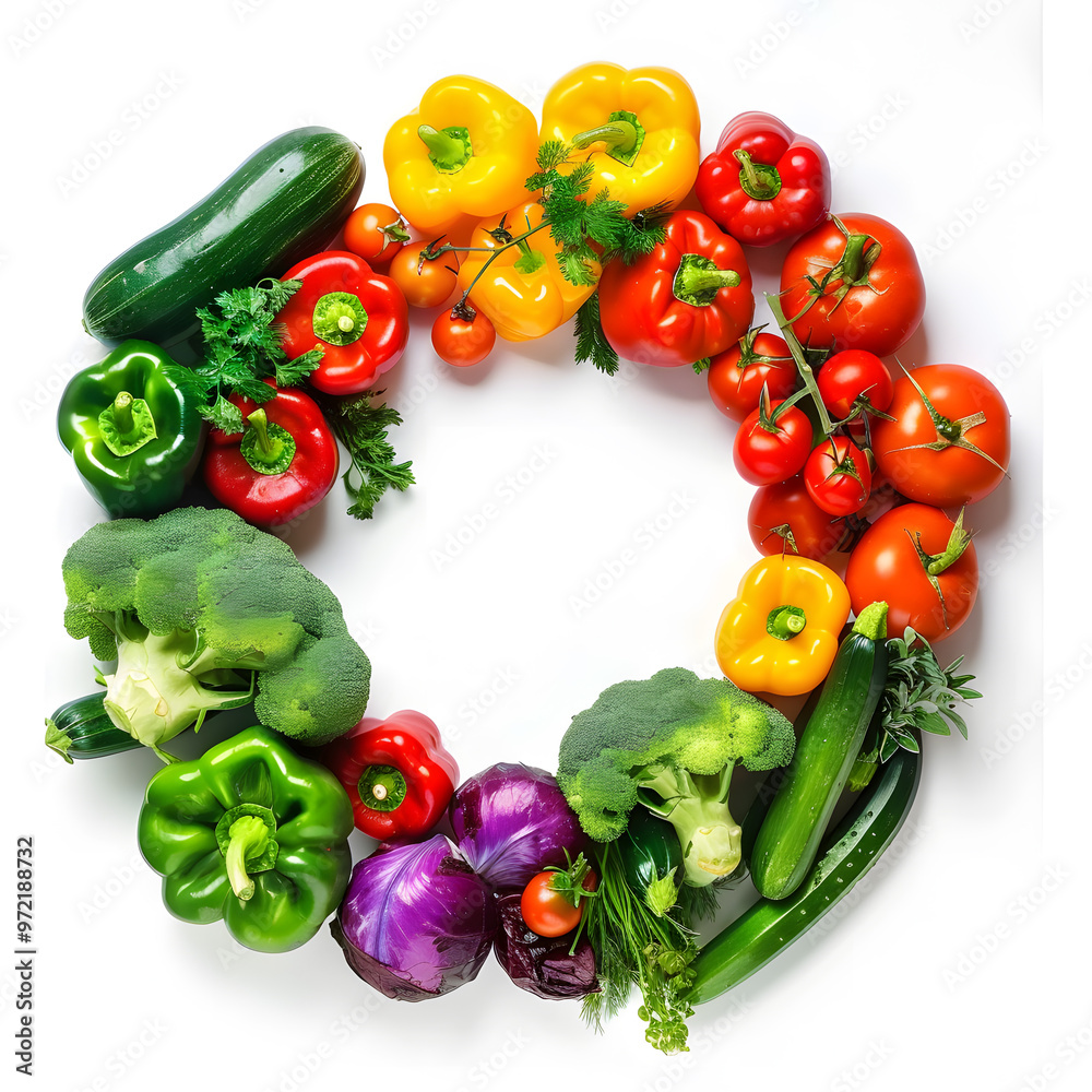Wreath of Fresh Vegetables top view isolated on white background Wreath of Fresh Vegetables top view isolated on white background