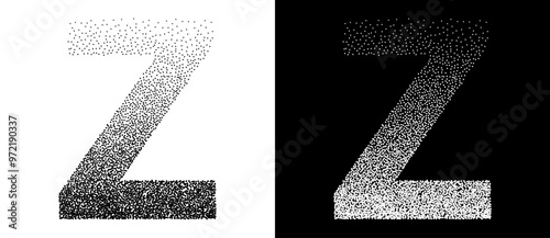 Dotted letter Z as logo or icon. Retro effect with dots. Illustration Z generation concept. Black shape on a white background and the same white shape on the black side.