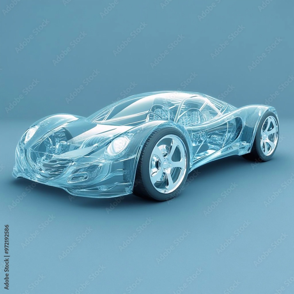 a 3d mesh of a car showing the wiring network inside,generative ai