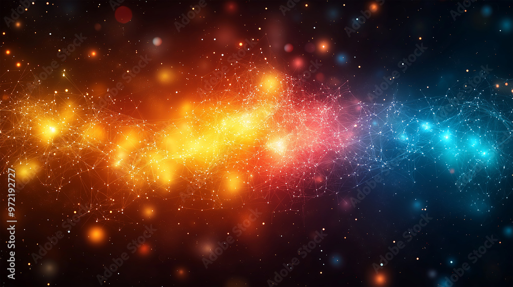 Cosmic Connection: A High-Energy Abstract Nebula of Vibrant Orange and Blue Galaxies Linked by Electric Light Trails in Deep Space Cosmic Connection: A High-Energy Abstract Nebula of Vibrant Orange and Blue Galaxies Linked by Electric Light Trails in Deep Space