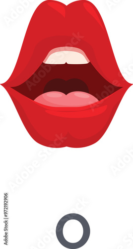Red lips pronouncing the vowel letter o, learning the correct pronunciation of the letter o