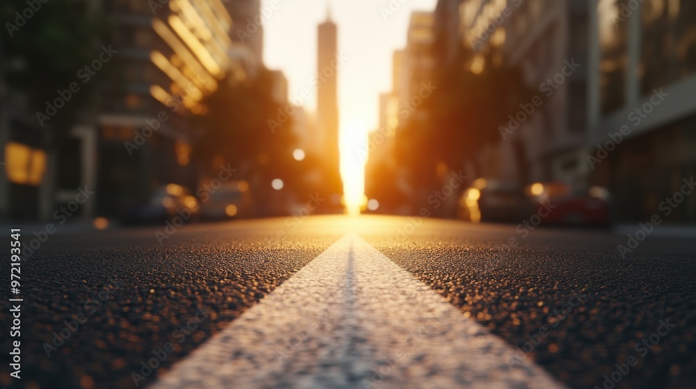 A stunning urban sunset over a quiet street, highlighting the sun's rays and the serene beauty of a bustling city. A stunning urban sunset over a quiet street, highlighting the sun's rays and the serene beauty of a bustling city.