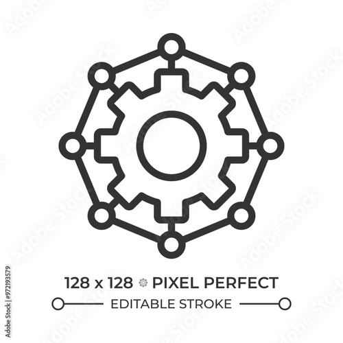 Automation process pixel perfect linear icon. Efficiency management, engineering system. Quality control, processing. Thin line illustration. Contour symbol. Vector outline drawing. Editable stroke