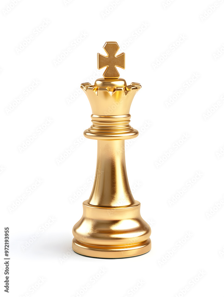 Golden chess king isolated on white background. Strategy planning and competition Golden chess king isolated on white background. Strategy planning and competition