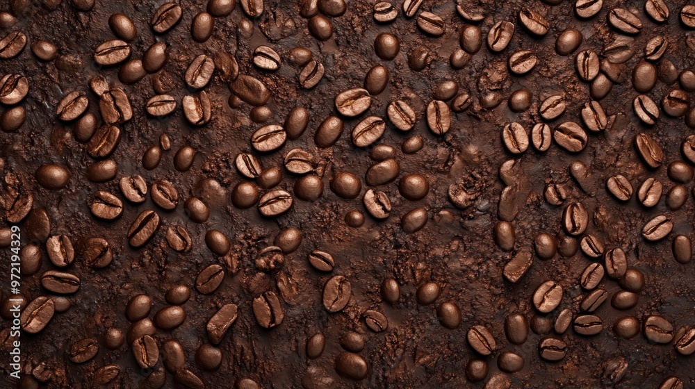 A close-up view of chocolate and coffee beans, creating a rich, textured surface. A close-up view of chocolate and coffee beans, creating a rich, textured surface.