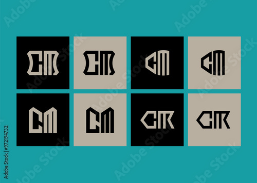 CM minimalist and classic logo set design. CM monogram polygonal and circle shape vector. CM unique design.