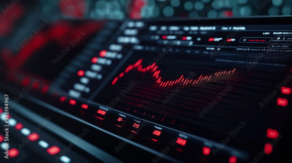 Modern stock market predictor dashboard with graphs, indicators, and trend lines, high-tech digital screen Modern stock market predictor dashboard with graphs, indicators, and trend lines, high-tech digital screen