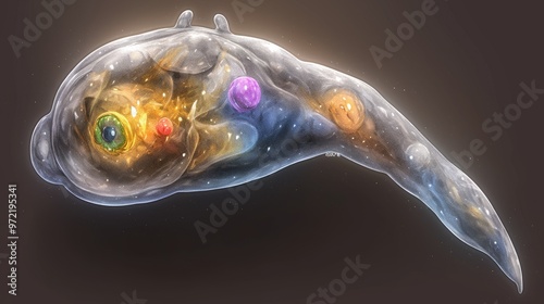 Microscopic View of a Ciliate with Contractile Vacuole and Other Organelles photo