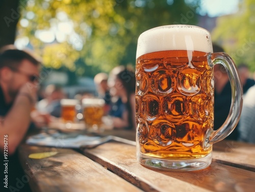 Pint of Golden Beer on Table at Outdoor Bar