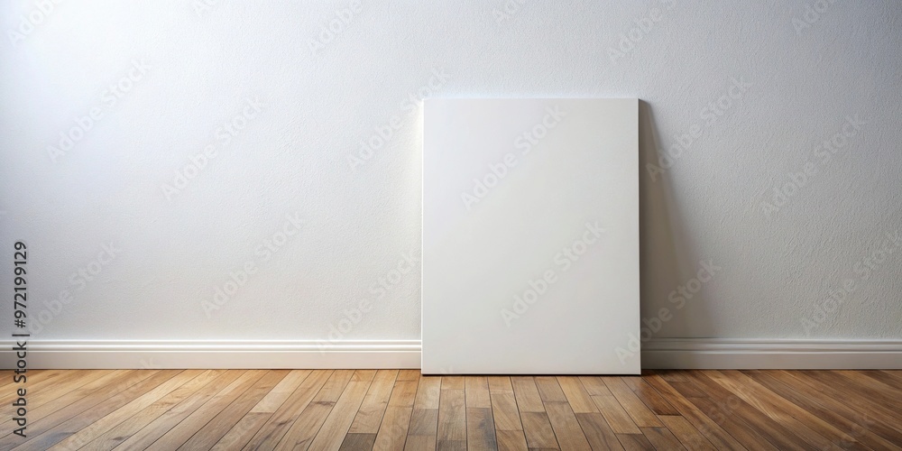 blank art canvas mockup on laminate floor, white wall Macro blank art canvas mockup on laminate floor, white wall Macro