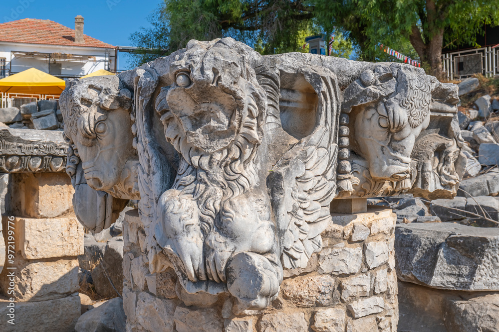 Turkey Aydin Province Didim District Didyma Apollon Temple Ruins Columns Worship and Prophecy Point and the Guardian of the Temple Medusa Turkey Aydin Province Didim District Didyma Apollon Temple Ruins Columns Worship and Prophecy Point and the Guardian of the Temple Medusa