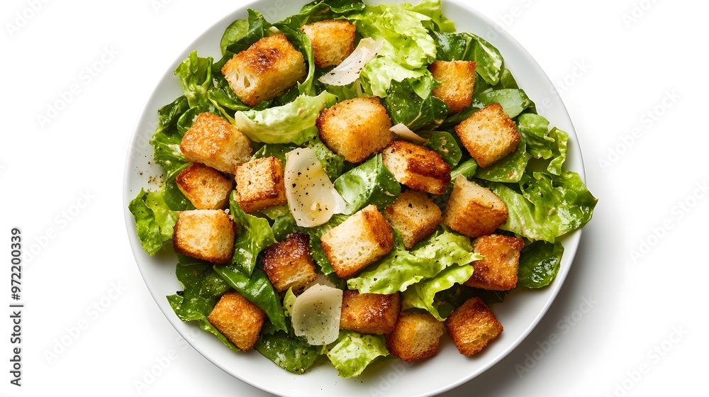 Crisp caesar salad with crunchy croutons and fresh lettuce Crisp caesar salad with crunchy croutons and fresh lettuce