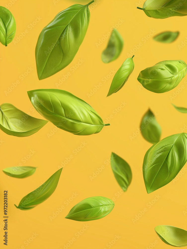 Naklejka premium Leckerer Basilikum-Hintergrund, frische Kräuter-Textur für Werbefläche. Aromatisches grünes Blattmuster. Kulinarisches Design, Food-Marketing. Natürlich, appetitlich, detailreich