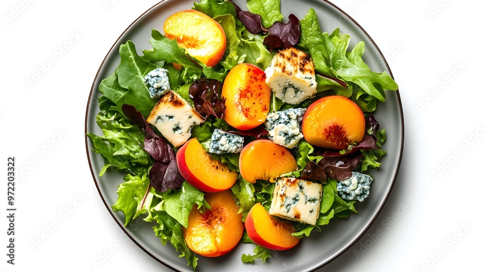 Fresh green salad with peaches and blue cheese Fresh green salad with peaches and blue cheese