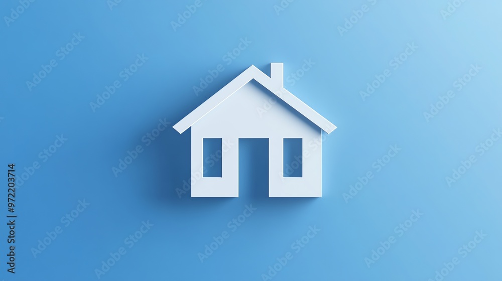 A white house icon on a blue background. A white house icon on a blue background.