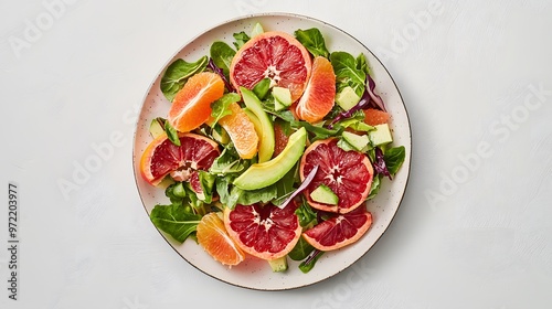 Fresh citrus salad with avocado and mixed greens