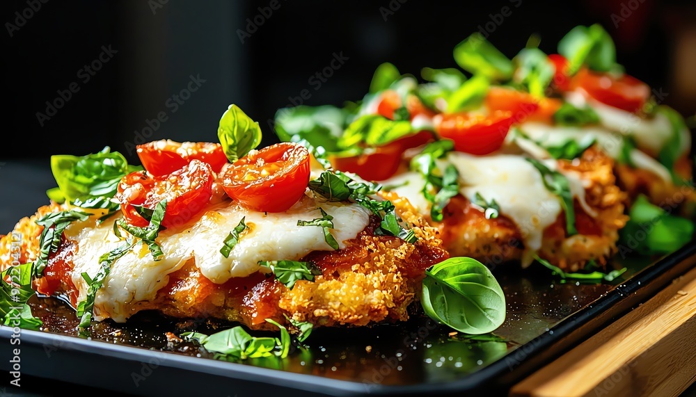 Delicious baked chicken with fresh basil, mozzarella, and cherry tomatoes, perfect for a flavorful meal or special occasion. Delicious baked chicken with fresh basil, mozzarella, and cherry tomatoes, perfect for a flavorful meal or special occasion.