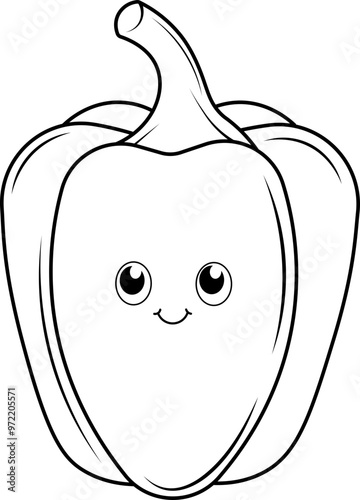 cute kawaii bell pepper outline coloring page for kids 