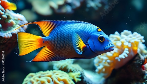 Vibrant Blue Tang Swimming Gracefully Among Coral Reefs