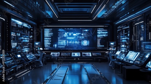 Wallpaper Mural Futuristic control room with advanced technology and screens. Torontodigital.ca
