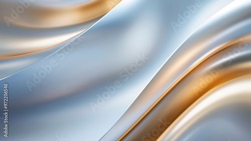 Smooth metallic waves with silver and gold reflections on a glossy abstract background. photo