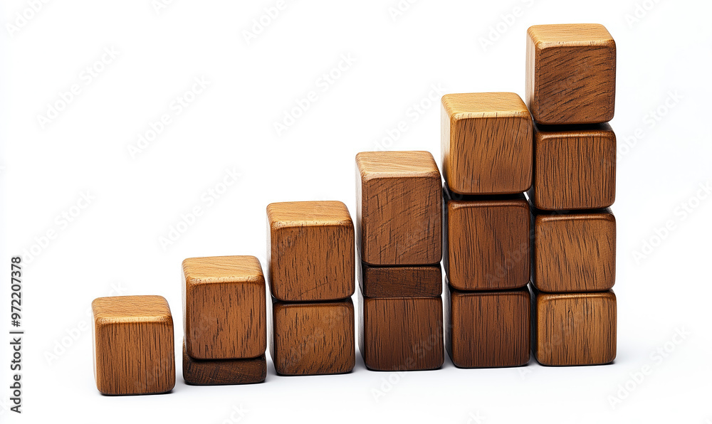 Wooden cubes forming ascending steps on white background Wooden cubes forming ascending steps on white background