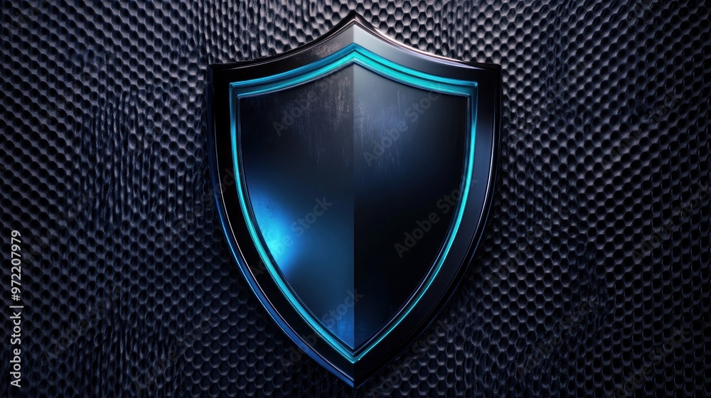Fototapeta premium A sleek, modern shield emblem with a glowing outline on a textured background.