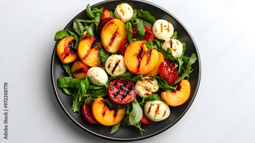 Grilled peach and mozzarella salad with fresh arugula and tomatoes Grilled peach and mozzarella salad with fresh arugula and tomatoes