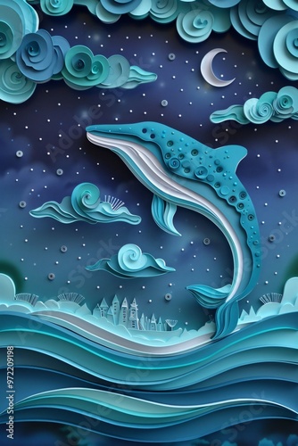 Wallpaper Mural Cosmic Whale and Floating Islands with Nebula Background Torontodigital.ca