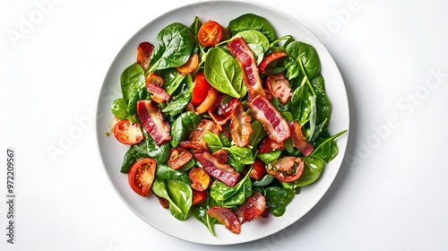 Fresh spinach and crispy bacon salad with cherry tomatoes