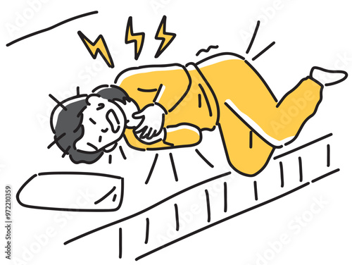 ベッド上で胸を押さえて苦しむ女性
