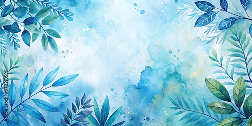Wallpaper Mural Blue watercolor background with plants and leaves in a low angle view Torontodigital.ca