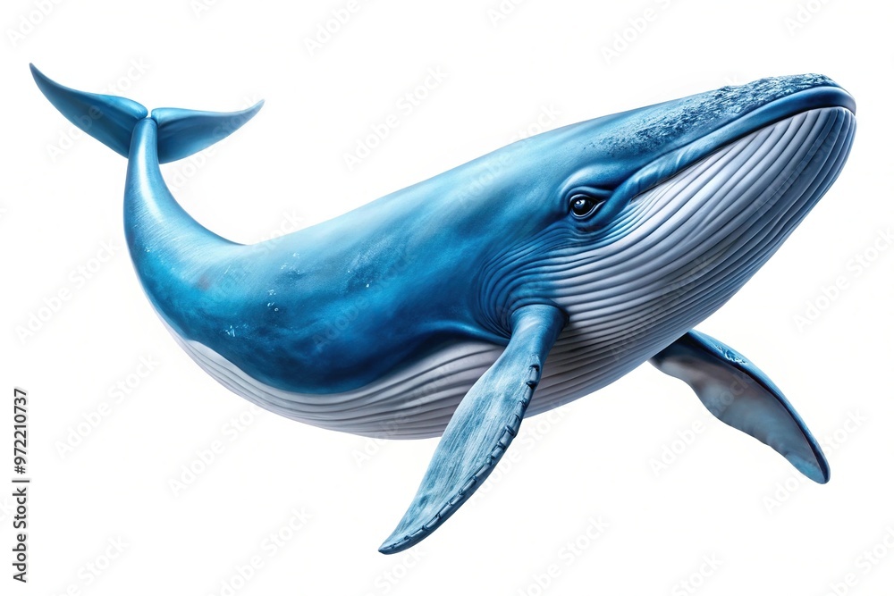 Blue whale on white background at tilted angle Blue whale on white background at tilted angle
