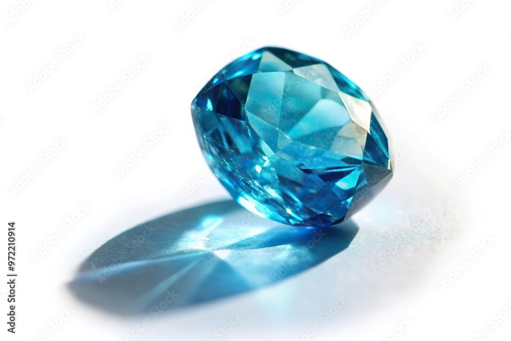 Blue zircon crystal with shadow on white background Blue zircon crystal with shadow on white background