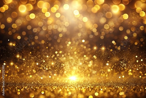 Bokeh background with gold particles falling, symmetrical texture