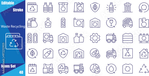 Waste recycling and sorting minimal thin line web icon set