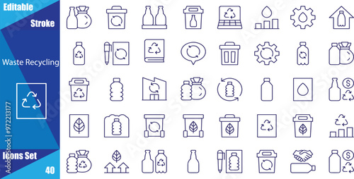 Waste recycling and sorting minimal thin line web icon set