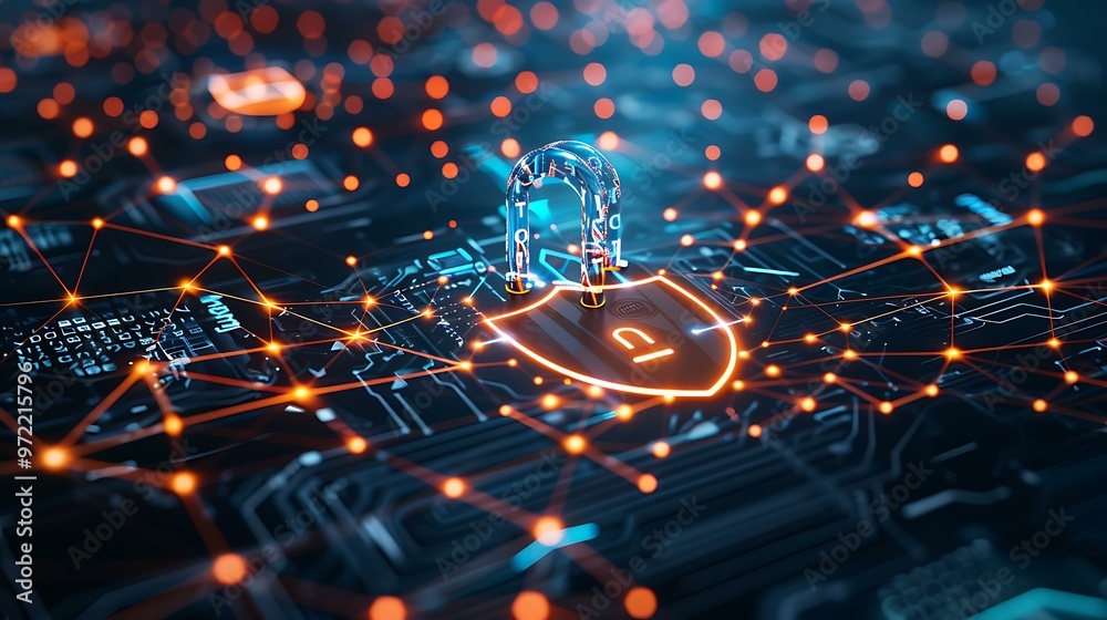 A high-tech padlock with a shield emblem in front of a stylized global network, symbolizing global data protection A high-tech padlock with a shield emblem in front of a stylized global network, symbolizing global data protection