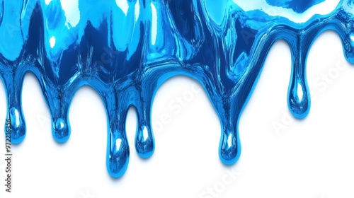 A glossy blue liquid dripping, creating a dynamic and vibrant visual effect.