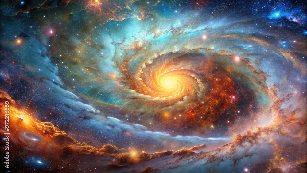 Breathtaking cosmic landscape of luminous nebulae and swirling stellar formations extreme close-up