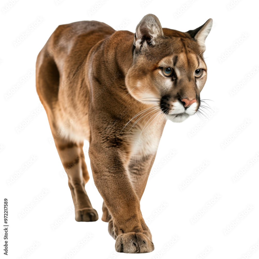 A majestic cougar walking with grace, showcasing its powerful physique and alert demeanor in a stunning natural pose. A majestic cougar walking with grace, showcasing its powerful physique and alert demeanor in a stunning natural pose.