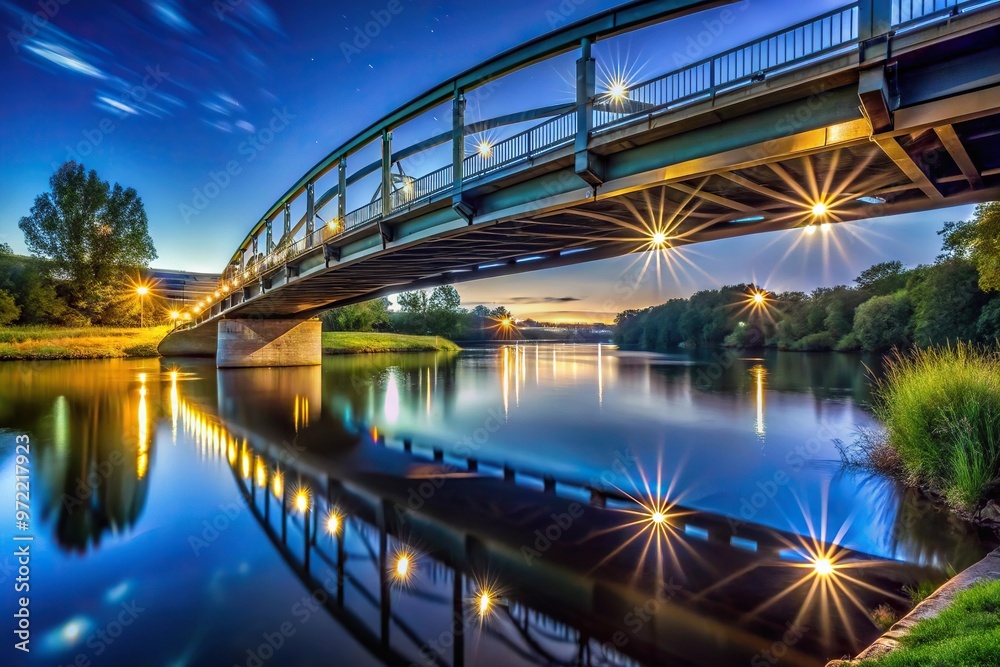 Bridge over the river at night and morning low angle view