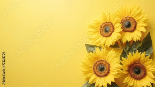 Vibrant Sunflowers on Yellow Background