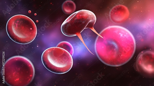 A Single Trypanosome Parasite Amongst Red Blood Cells photo