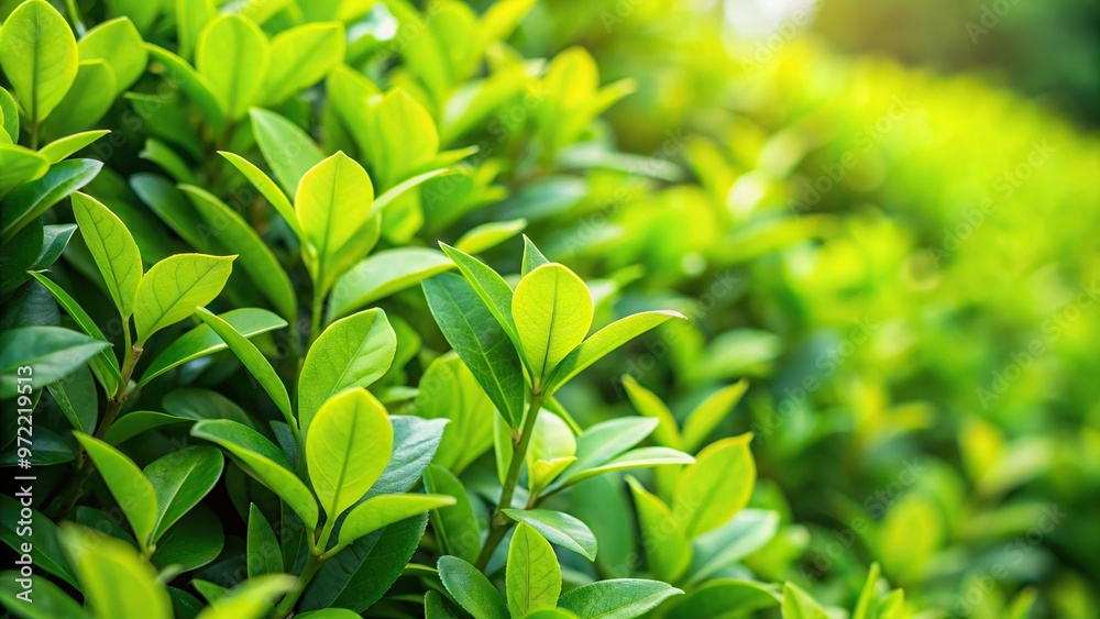 Bright green leaves on bushes with forced perspective Bright green leaves on bushes with forced perspective