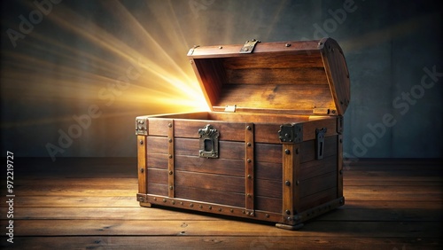 Bright light emitting from antique chest photo