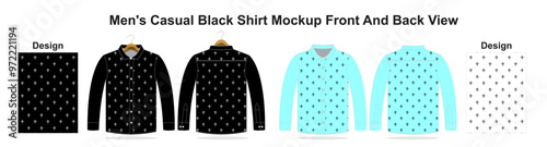 Casual Long Sleeve  black shirt mockup front and back view