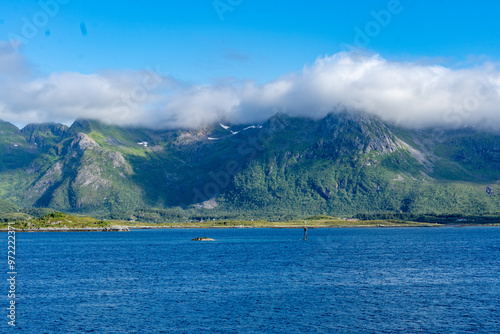 Landscape of Gimsøystraumen strait in the Lofoten islands, Norway photo