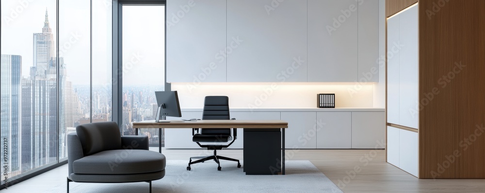 Minimalist office with perfectly balanced decor, focusing on simplicity and functional design. Minimalist office with perfectly balanced decor, focusing on simplicity and functional design.